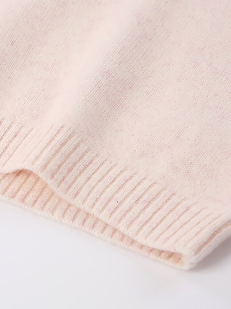 Girls Cream Pink Cashmere Sweater with Ruffled Contrast Collar